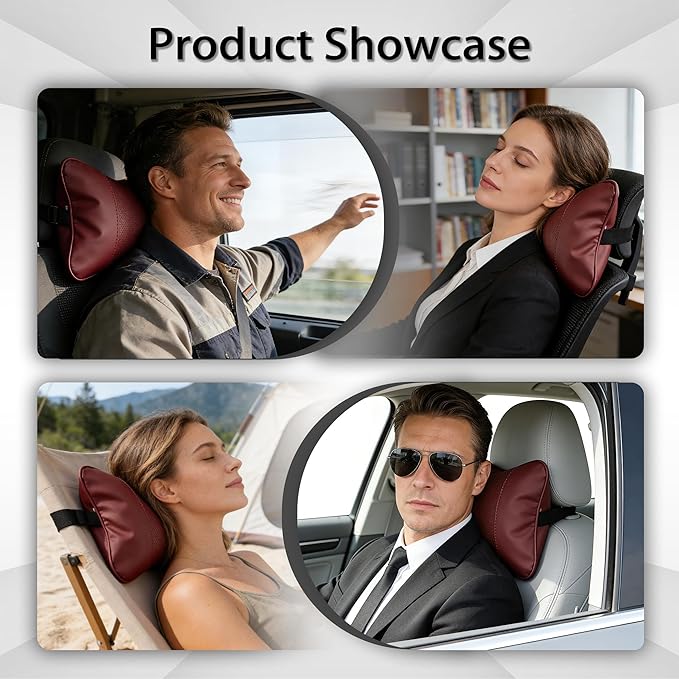 2 Pack Car Neck Pillow Soft Breathable Headrest Pillows for Driving Support, Universal Fit for Most Car Seats Decor Accessories（Maroon）