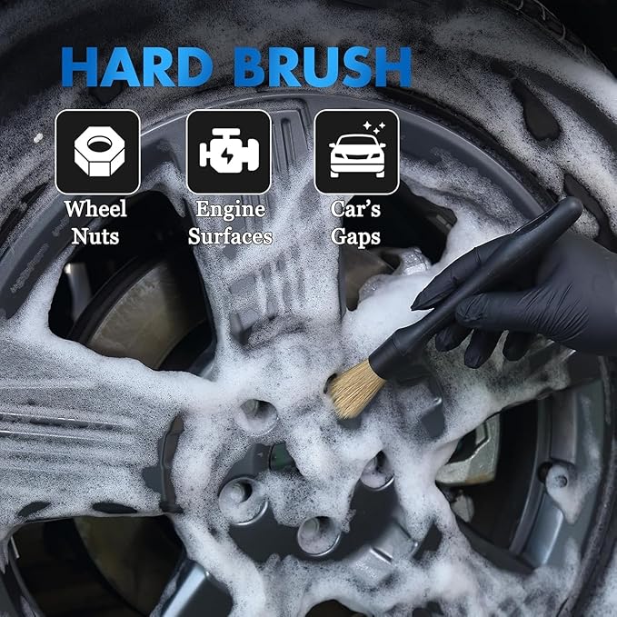 3PCS Car Detailing Brush Set - Interior or Exterior Car Cleaning Brush, [Durable Bristles] Ultra Soft Boars Hair Car Detailing Brushes, Auto Detail Brushes for Air Vent, Leather Seat, Wheels, Emblems