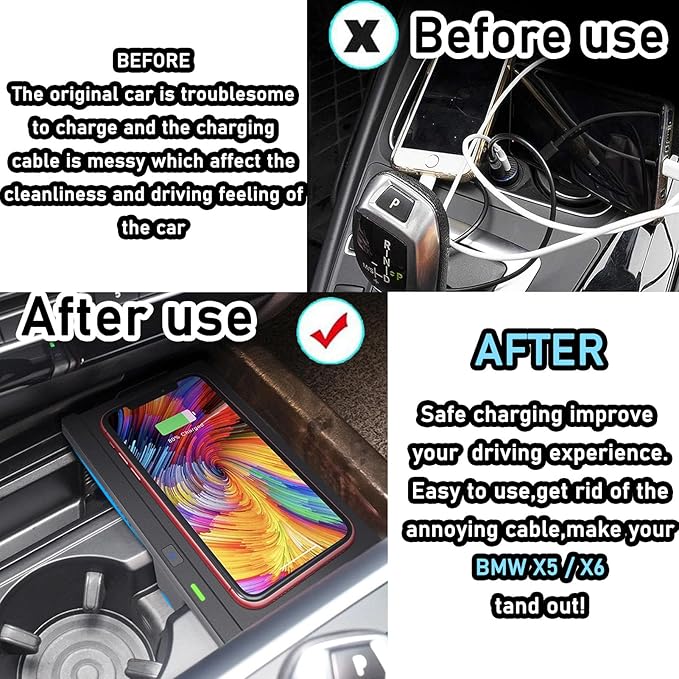 CenNa Wireless Car Charger with 10w Wireless Fast Charging for BMW X5 (2014 2015 2016 2017 2018) X6 (2015 2016 2017 2018 2019) All Models Accessory 2023 New