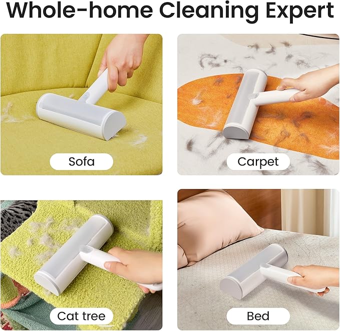 TripleWood Pet Hair Removal Tool and Lint Roller Value Set, Extra Sticky Lint Remover and Reusable Dog Cat Hair Remover for Pet Hair Removal on Furniture, Couch, Carpet, Clothing, Bright White