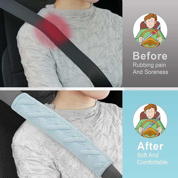 JUSTTOP 2-Pack Universal Car Shoulder Strap Pads Cover for A More Comfortable Driving, Shoulder Strap Covers Harness Pad for Car Interior Accessories(Cyan)