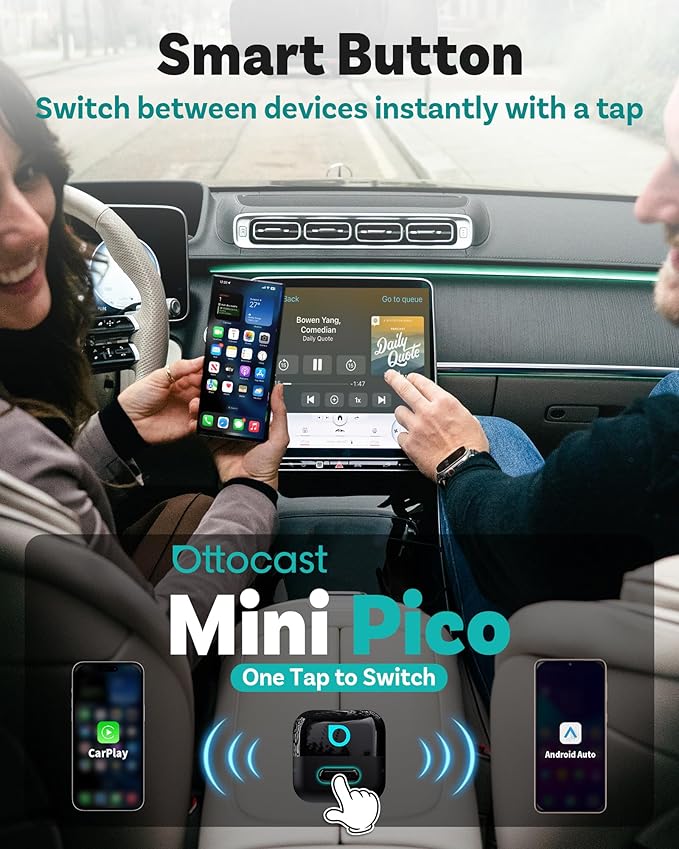 OTTOCAST Mini Pico 2026 Wireless CarPlay Adapter for iPhone & Android – Plug and Play Android Auto Adapter, Fast Connection, Small & Space-Saving