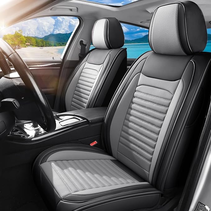 Front Seat Covers Fit for Toyota Camry 2001-2026, Car Seat Covers Front Seats, Breathable Faux Leather Automotive Seat Covers Front Pair Anti-Slip Seat Cover(Black&Gray, Front)