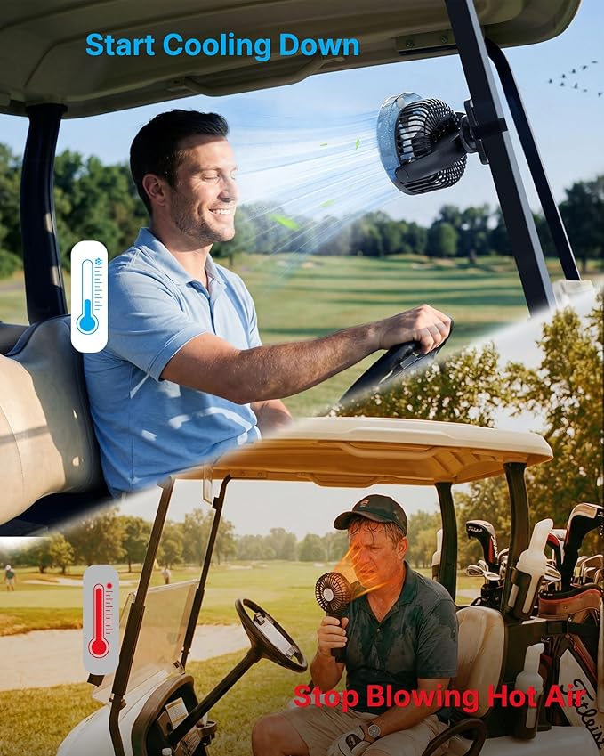 BOYISEN Magnetic Golf Cart Fan with Misting, 12000mAh Battery Operated Portable Fan 4 Speeds, LED Lantern, Universal Fit for EZGO Club Car Yamaha, Cruise Ship Accessories Travel Essentials
