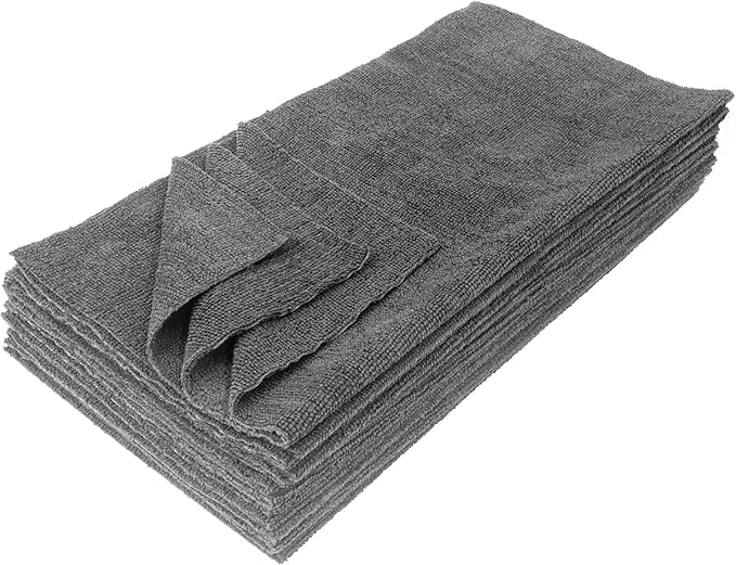Eurow Ultrasonic Cut 300 GSM Microfiber Cleaning Towels, Streak-Free, Lint-Free, Ultra Absorbent, Scratch-Safe, for Auto Detailing, Home, Kitchen & Multipurpose Use, 16x16, 12-Pack, Gray