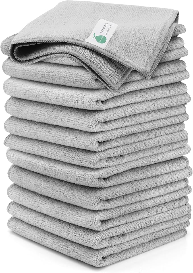 Microfiber Cleaning Cloths-12 Pack,Microfiber Towels for Cars & Kitchen,Highly Absorbent Cleaning Towel,Lint Free Streak Free Rags for House,Window,Grey(12.2"x12.2")