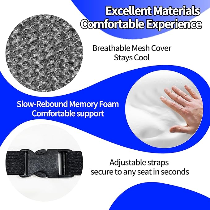 Lumbar Support Pillow for Car, Lower Back Support for Driving Seat Memory Foam Lumbar Pillow for Office Chair - Back Pain Relief for Car Seat, Wheelchair (Dark Gray)