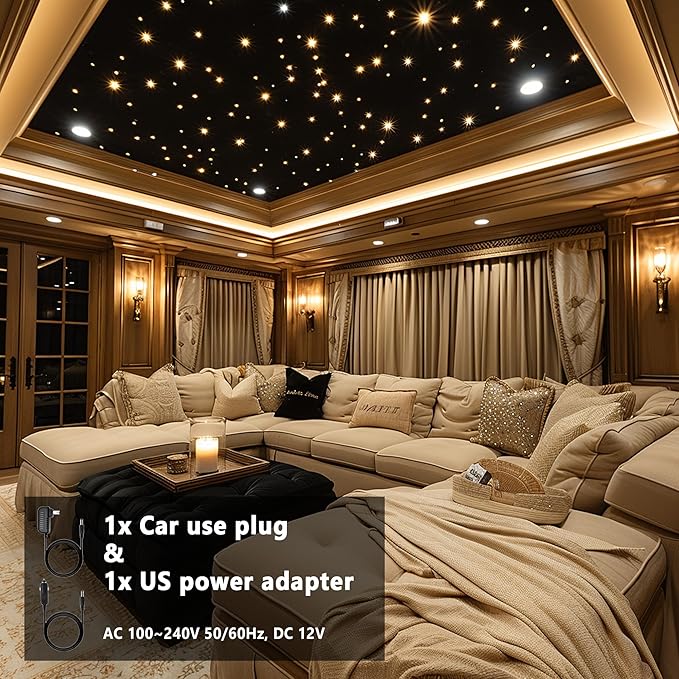 Starlight Headliner Kit 550 Piece Twinkle 0.03in*9.8ft/0.75mm*3m, 16W Starlight Headliner Music/Voice Activated Star Lights for Car, VASTFIRE RGBW Starlights for Theater Game Bed Room Ceiling