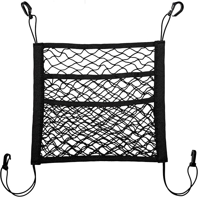 3-Layer Car Mesh Organizer Storage Bag Between Front Seats Kid Dog Pet Net Barrier Car Net Pocket Elastic Tissue Purse Holder Netting Pouch for SUV, Truck, Van 15.7" x 13.7"