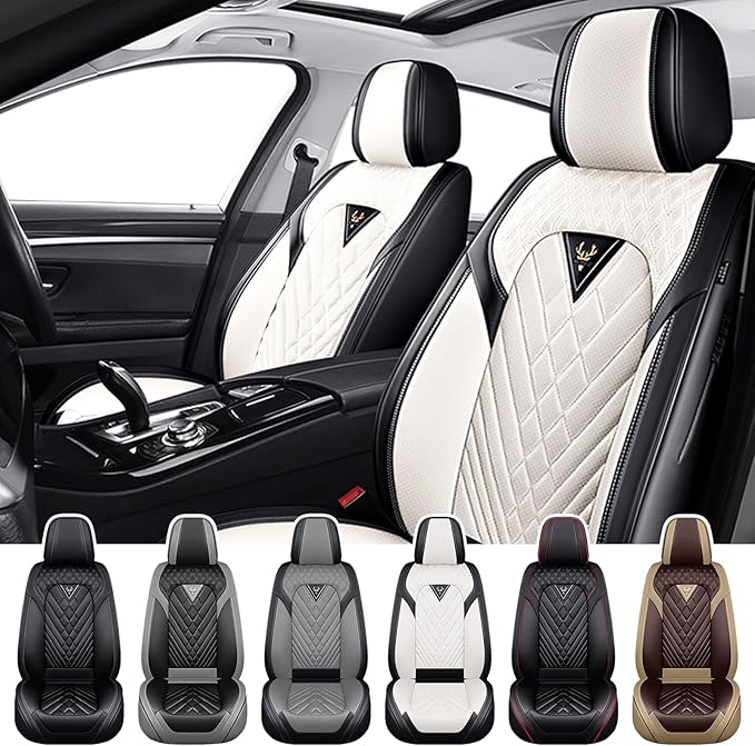 Truck Seat Covers for Ford F250 2011-2026, Waterproof Premium Leather Full Coverage Car Seat Cover, Muscle Sport Style Auto Interior Seat Cover Sets (Front Set/Black White)