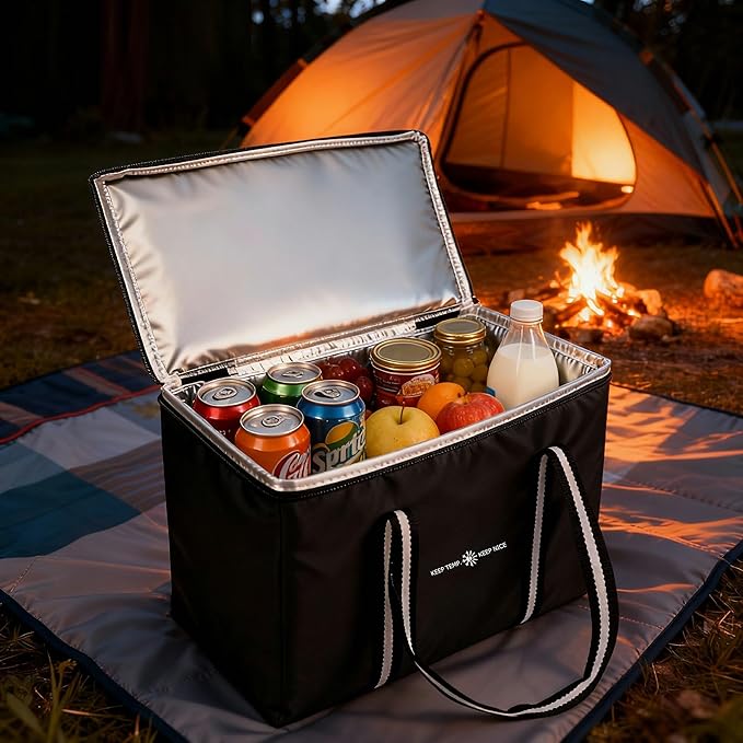 Insulated Food Delivery Bag, Large Durable Reusable Shopping Grocery Bag with Zipper – Foldable Thermal Cooler Bag for Hot & Cold Food, Pizza Delivery & Catering