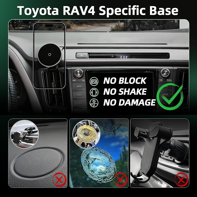 Phone Mount for Toyota RAV4 (2013-2018), 15W Wireless Car Charger, Magnetic Phone Holder, Dashboard Hands Free Mobile Holder, 360° Adjustable, 2014 2015 2016 2017 Rav4 Interior Accessories
