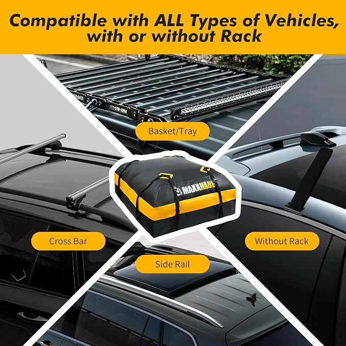 MaxxHaul Waterproof Car Roof Bag (15 Cubic Feet) – Universal Rooftop Cargo Carrier for All Cars/SUVs, Includes Anti-Slip Mat, 8 Straps, 6 Door Hooks & Luggage Lock - Lightweight & Heavy Duty