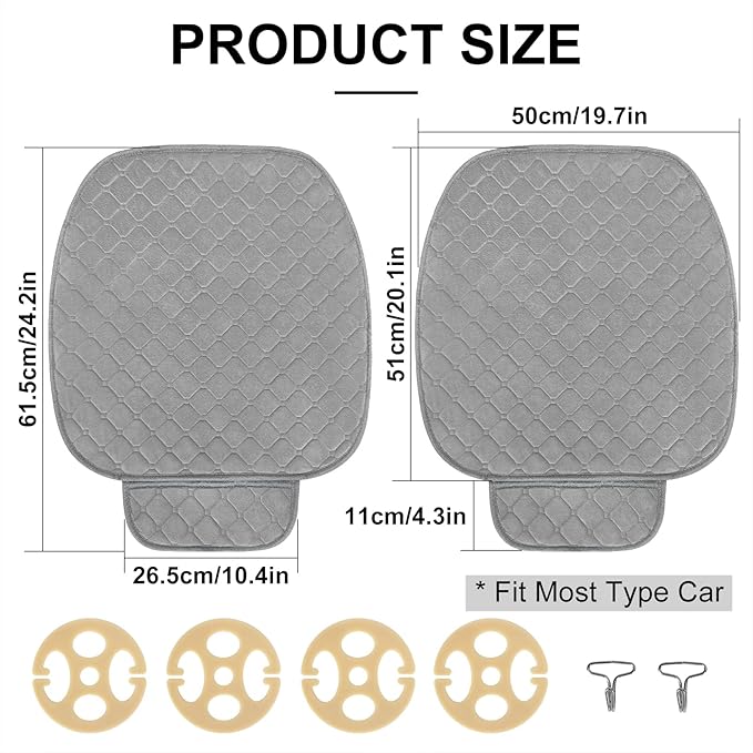 surpassme Comfortable Car Seat Covers Universal Front Seat Coves for Car Accessories with Storage Pockets, Padded Car Interior Covers for Automotive, SUV, Truck, and Van(Grey)
