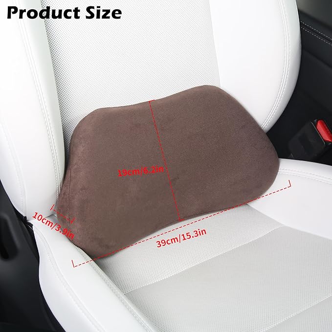 Lumbar Support Pillow for Car, Ergonomic Memory Foam Back Cushion for Driving, Seat Office Chair, Gaming Chair, Lower Back Support for Back Pain Relief, Brown, 2 Pack
