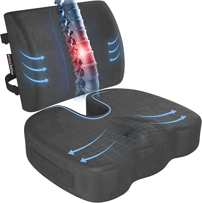 FORTEM Seat Cushion, Office Chair Cushion, Lumbar Support Pillow for Office Chair, Memory Foam Sciatica Coccyx Tailbone Pressure Pain Relief, Car Sitting Pad, Washable Non Slip, XL