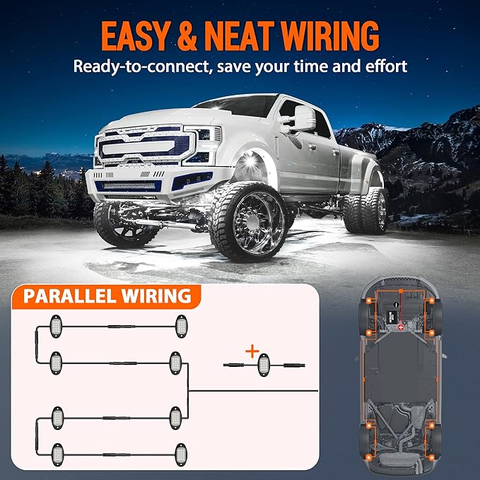 Pure White LED Rock Lights 8 Pods - Waterproof LED Underglow Light, Underbody Glow Lamp for Car Truck ATV UTV SUV Offroad Boat