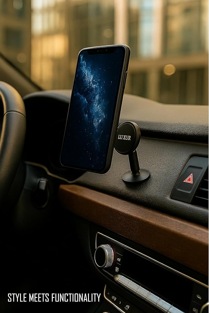 LX-PH01 Aluminum Alloy Compact Magnetic Car Phone Holder 360° Metal Matte Black Phone Mount Cell Phone Holders for Your Car/Gym/Mirror Mount for iPhone Samsung Pixel Mobile Phone.