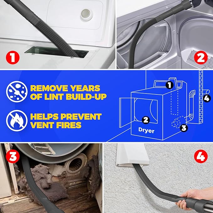 Holikme Dryer Vent Cleaner Kit Vacuum Hose Attachment Brush,Black