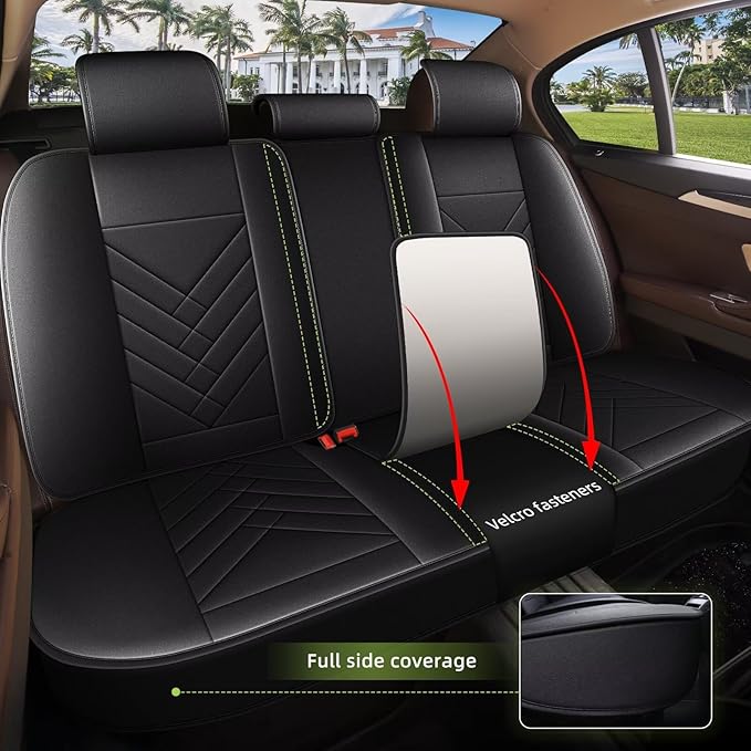 AOMSAZTO Car Seat Covers Fit for Jeep Compass 2012-2025 2026 Full Set Premium Seat Covers Waterproof Leather Automotive Seat Cushion Protector Compatible with Airbag(5 Seats,Black)