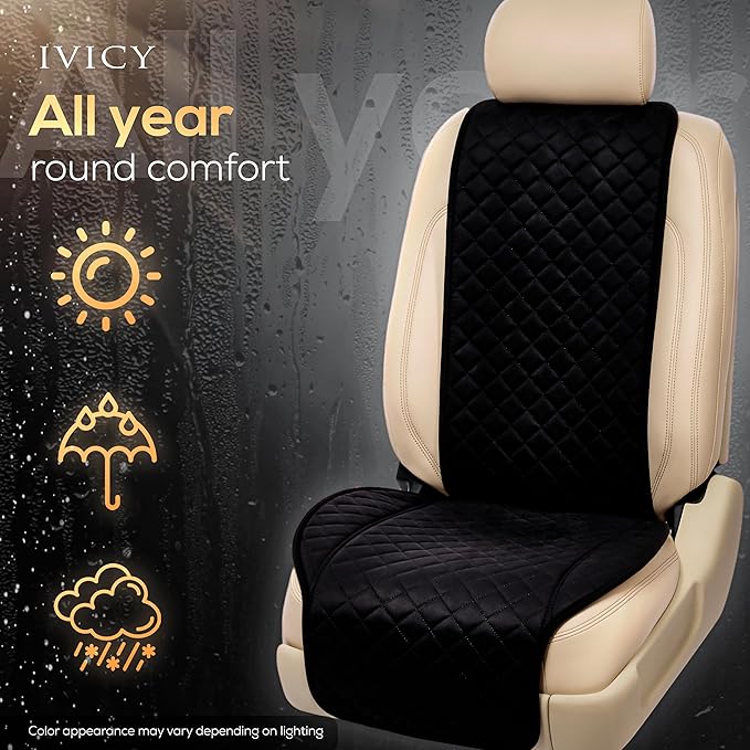 IVICY Faux Suede Front Car Seat Cover – Durable, Non-Slip Seat Protector for Cars – 1 Unit, Black