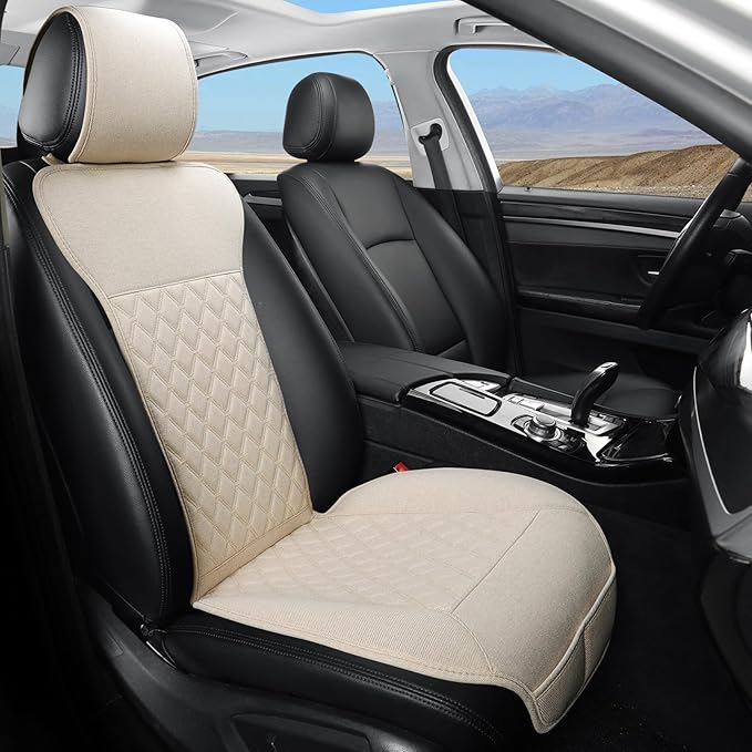 West Llama Linen Car Seat Covers-Breathable & Soft-Front Car Seat Protector Universal Fit 90% Cars,SUVs,Trucks,Diamond Pattern-1Piece,Beige