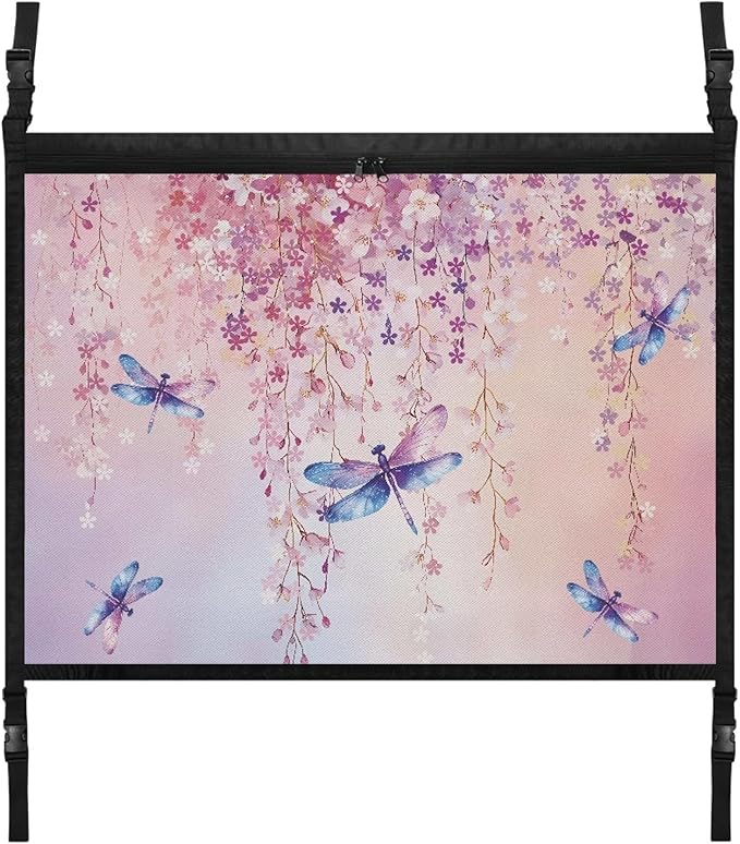 NDISTIN Dragonfly Car Ceiling Cargo Pocket Anti-Fall Cargo Net for Inside Car Roof Flowers SUV Sundries Storage Pouch Pink Mesh Cargo Net Car Travel Accessories Interior Decor