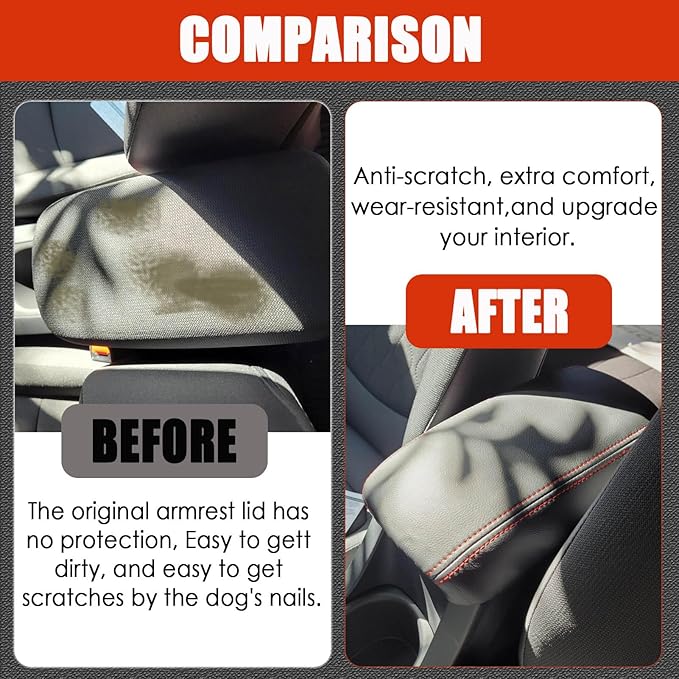 Center Console Cover for Toyota Corolla 2020-2026 - Premium Armrest Cover Easy Installation & No Tools Required for Toyota Corolla 2020 2021 2022 2023 2024 2025 2026 (Red Stitch)