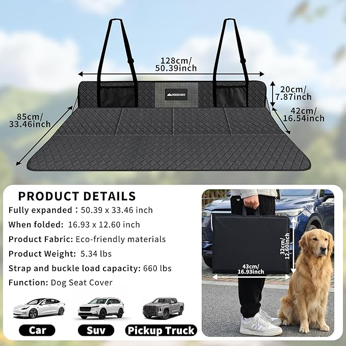 Car Rear Seat Extension Plate, Foldable Car Back Seats Extender for Sleeping, Increase Travel Trunk and Camping Space,Dog Seat Covers for SUV, Model Y/3, F150/RAM Trucks