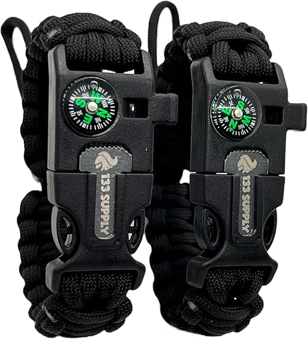 Paracord Bracelet Compass Hiking Survival Kit Emergency Whistle Fire Starter Camping Gear Hiking Essentials Fishing Hunting Accessories EDC Backpacking Gear Tactical Survival Gear Equipment