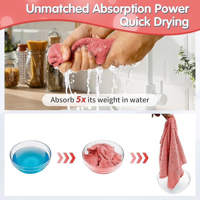 FIXSMITH Red Microfiber Cleaning Cloth -Pack of 8, Highly Absorbent Cleaning Rags, 16"X12" All Purpose Cleaning Towels for Housekeeping, Kitchen, Car, Lint Free and Reusable Microfiber Towels