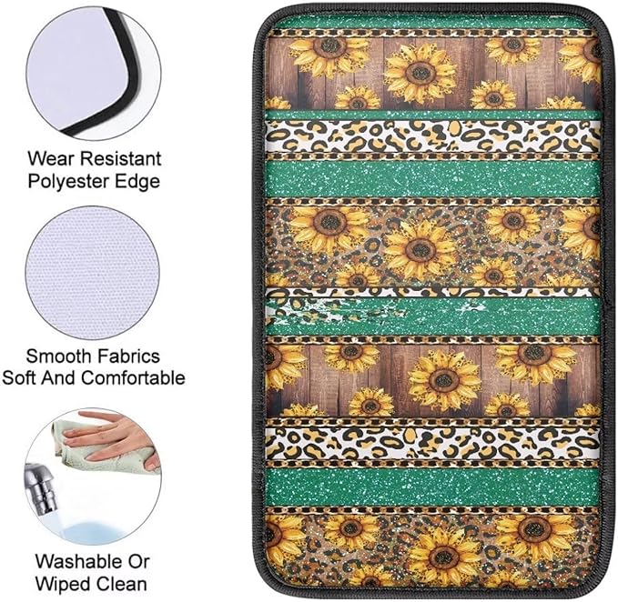 Leopard Car Center Console Cover Flower Printed Armrest Cover Pad Protector Decoration Soft Auto Center Console Pad Automotive Interior Accessories for Vehicle SUV Truck