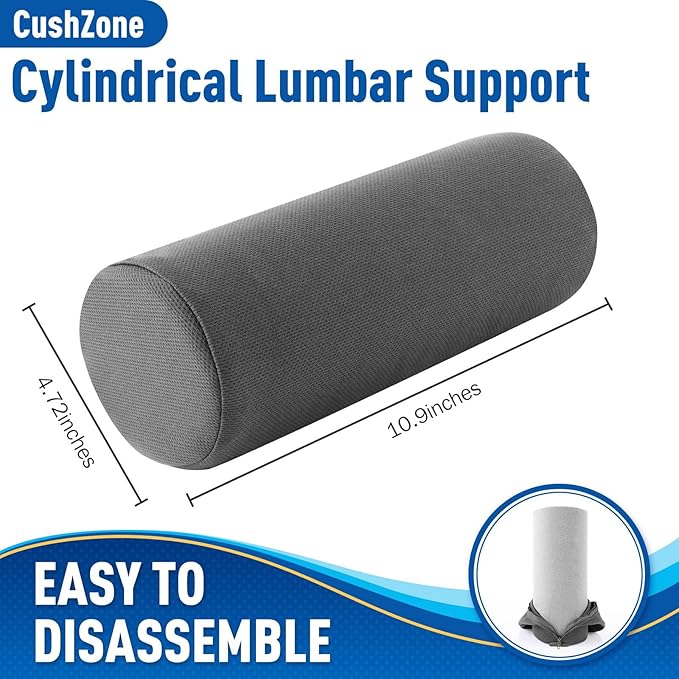 Lumbar Roll Support Pillow for Office Chair, Car, Gaming Chair, Memory Foam Back Cushion with Washable Cover for Relieving Back Pain & Improving Posture,Grey