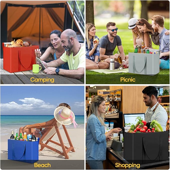 BALEINE 2Pk Insulated Reusable Grocery Bags, Collapsible Cooler Bag for Groceries, Heavy Duty Large Insulated Bag (16''x9''x13'', Midnight Blue)