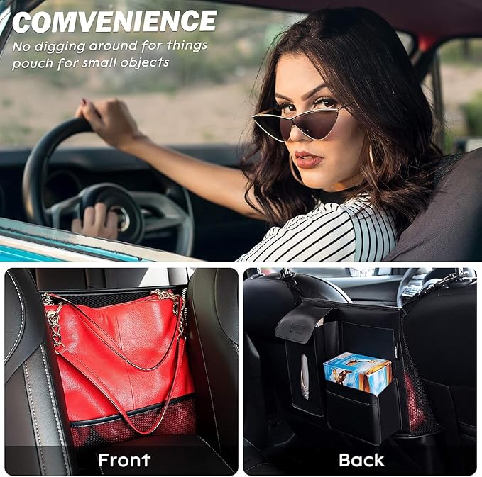 eing Car Seat Back Organizer, Net Purse Hangbag Holder for Car, Auto Driver Or Passenger Accessories Organizer, Vehicle Console Caddy, Personal Travel Cooler Storage Bag for Pet Kids Adults, Black