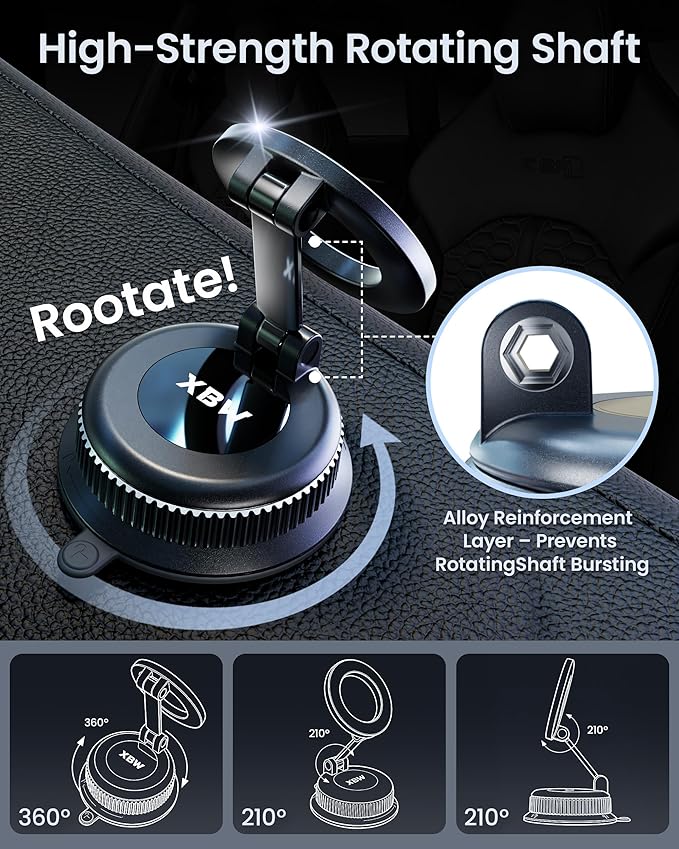 Car Phone Mount with Magnetic Clip for Magsafe & Android 360 Universal Suction Phone Mount for Dashboard Windshield Car Phone Holder for Car for iPhone 17 16 15 14 Pro Max Samsung Galaxy S25 Cell