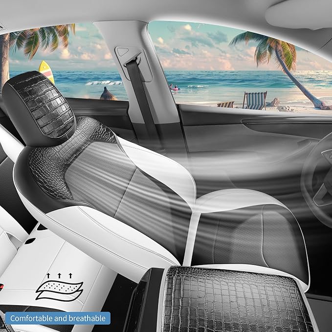 for Tesla Model Y 2025 2026 Seat Cover Full Set Black and White Nappa Leather Seat Cover (Crocodile Black+White 25-26)