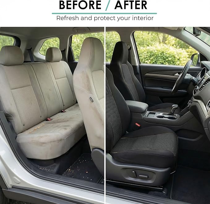 FH Group Car Seat Covers Classic Cloth Seat Covers Full Set with Gift – Universal Fit for Cars Trucks & SUVs (Black) FB102114