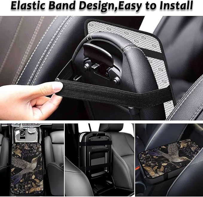 Hummingbird Flower Console Cover Armrest Pad Soft Car Armrest Cushion Anti-Slip Washable Car Center Console Lid Cover Accessories Fit Sedans,Cars,Vans,SUV,Truck