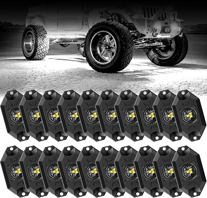 Hovano LED Rock Lights White 20Pods 6000K Waterproof LED Neon Underglow Light for Truck Car ATV UTV SUV Off Road Boat High Power Under Body Glow Trail Rig Lamp