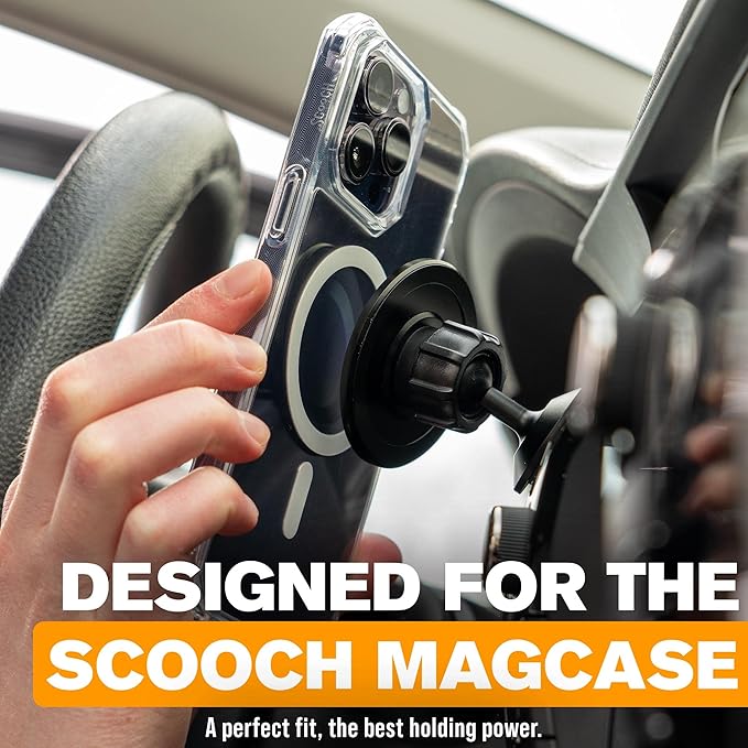 Scooch MagSafe Car Mount Compatible with Any Smartphone [MagMount] Compatible with MagSafe, Strong Magnets, Fully Adjustable Magnetic Car Mount, Sticks to Dashboard, Works Best MagCase