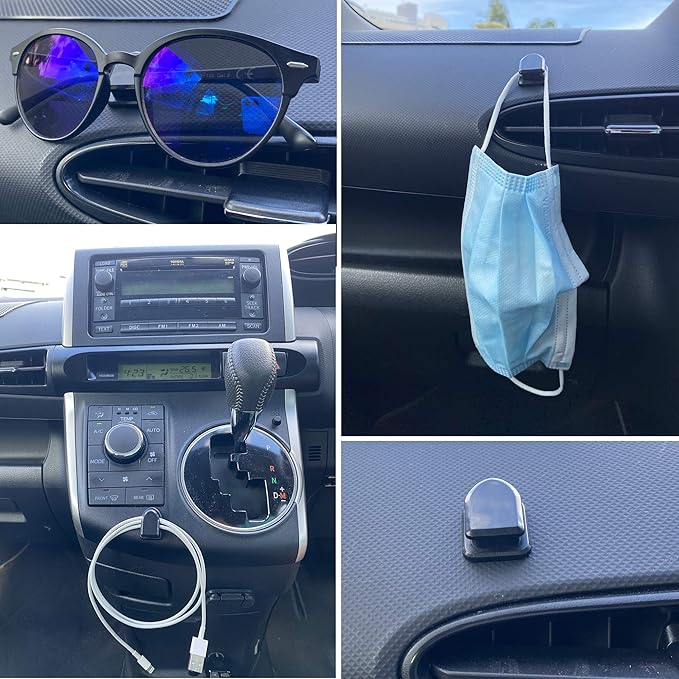 Randconcept - Car Key Holder Hanger for Mask Car Dashboard Hook Stick on Dashboard | Wall Fob Hanging Hooks | Key Fob Holder | USB Cable Organizer | Earphone Cable Winder (4 Pack)