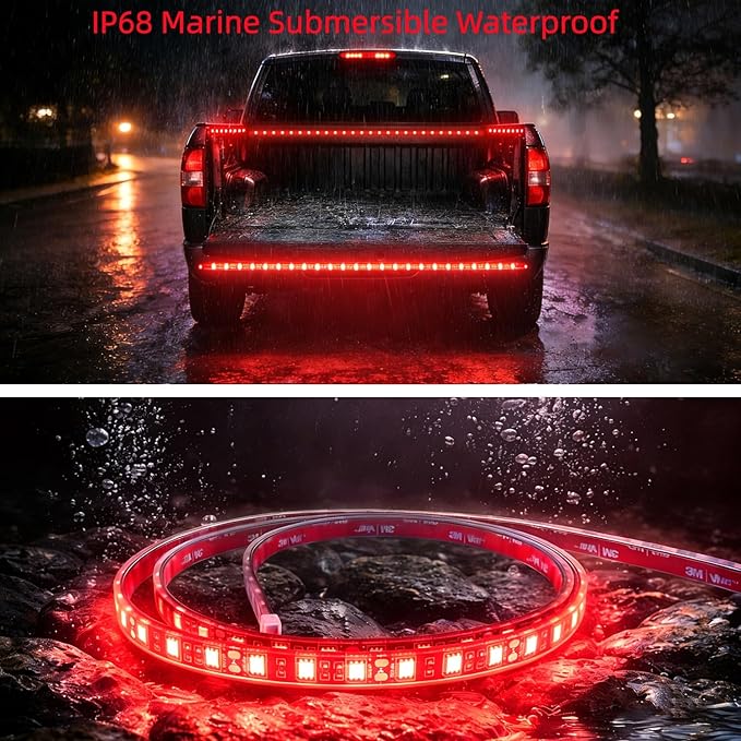 12V Marine Boat LED Light Strip Super Bright, 2 Pack 4FT IP68 Fully Waterproof RV Front Cap Lights, Golf Cart Underglow Roof Lights Strip for Truck ATV UTV SUV Car Pickup Trailer, Cuttable, Red