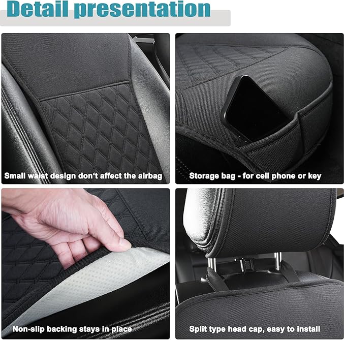 West Llama Linen Car Seat Covers-Breathable & Soft-Front Car Seat Protector Universal Fit 90% Cars,SUVs,Trucks,Diamond Pattern-1Piece,Black