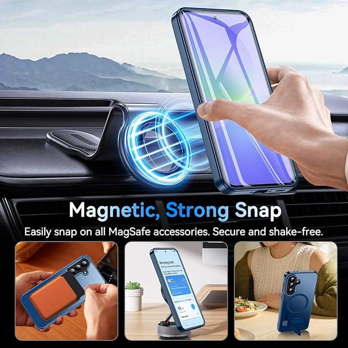 OWKEY for Samsung Galaxy A37 5G Case with Stand, Magnetic Shockproof Case Fit for Magsafe Translucent Matte Cover for Samsung A37, Blue