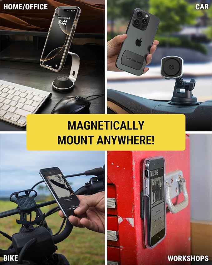 Scosche MagicMount Replacement Metal Plate Kit, Large Metal Plates with Strong Adhesive for Car Magnet Phone Mount Magnetic Cell Phone Holder, Universal Fit with All Devices and Cases, Black, 2-Pack