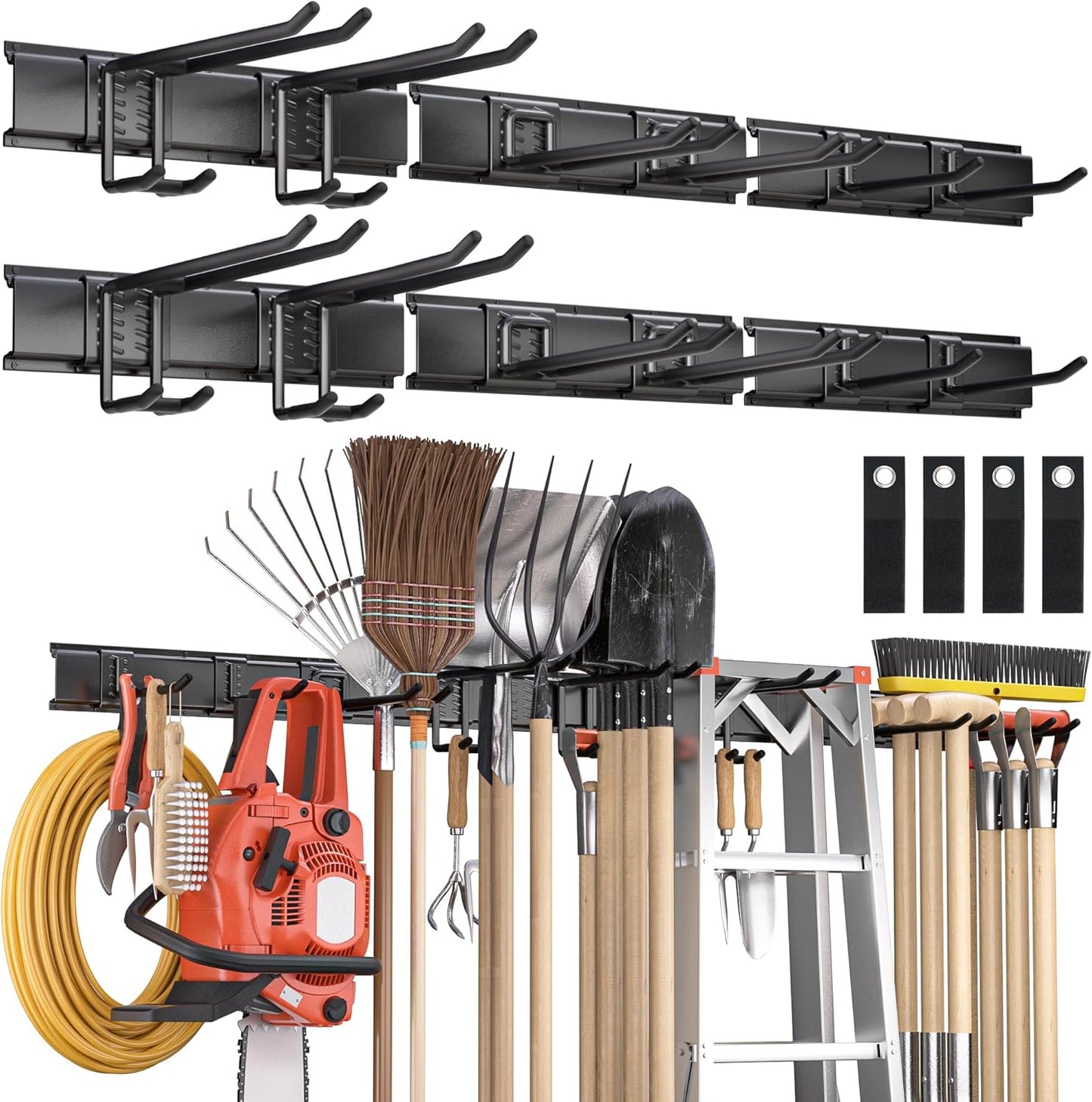 Garden Tool Organizer Wall Mount, 96 inches Tool Storage Rack with Adjustable Hooks, 600lbs Adjustable Heavy Duty Metal Hooks, Yard Shed Rack Holder System Hanging Rake Broom Mop Snowboard, Men Gift