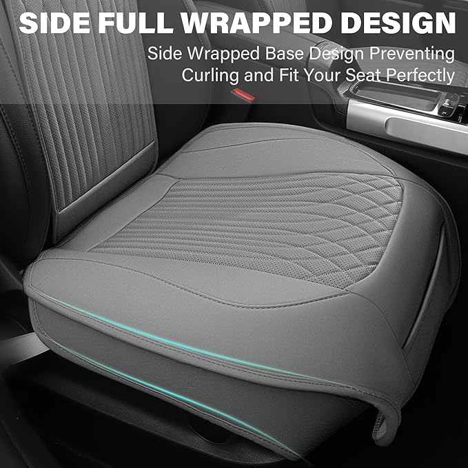 CAR PASS Car Seat Protector, 2 Pack Sideless Nappa Leather Seat Covers for Cars, All Season Waterproof Breathable Front Seats Cushion with Storage Pocket Universal Fit Vehicle Car SUV Truck, All Gray
