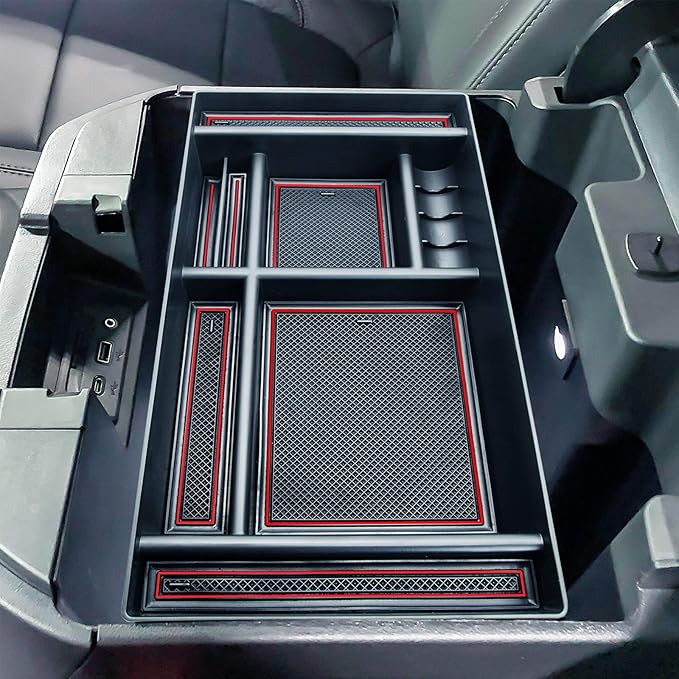 JKCOVER Center Console Organizer Tray Compatible with 2019-2025 Chevy Silverado 1500/GMC Sierra 1500 and 2020-2025 Silverado/Sierra 2500/3500 HD - Full Console w/Bucket Seats ONLY (Red trim)