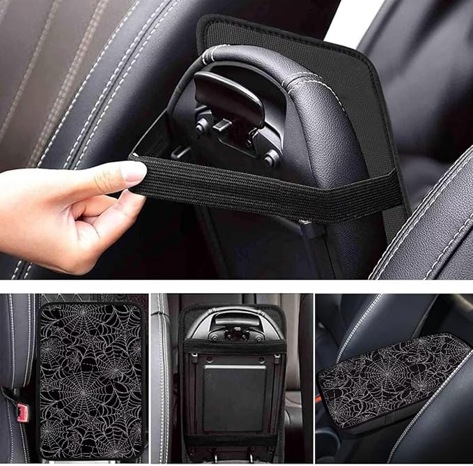 Dreaweet Spider Web Center Console Cover Halloween Car Accessories Interior Universal Arm Rest Cover for Truck SUV Non Slip Anti Scratch Car Armrest Storage Box Mat